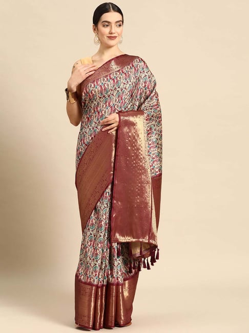 Silk Land Off-White Silk Printed Saree With Unstitched Blouse-picture-19