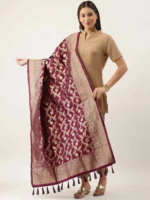 Silk Land Purple Woven Pattern Dupatta-image-38