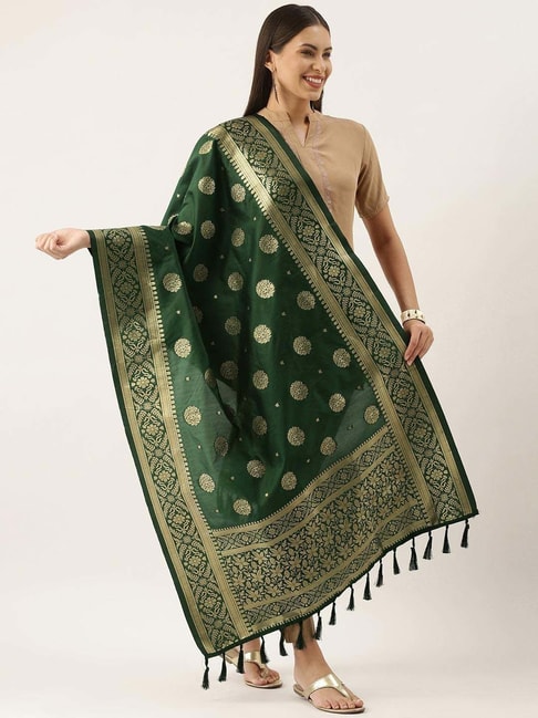 Buy Silk Land Green Woven Pattern Dupatta