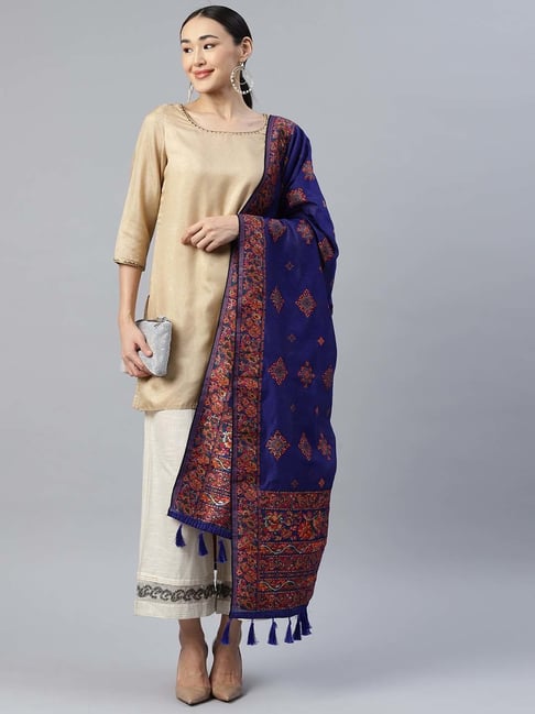 Silk Land Blue Cotton Woven Pattern Dupatta-image-14