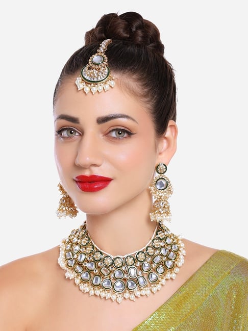 Buy Zaveri Pearls Green Pearls Bridal Necklace Set-ZPFK16754