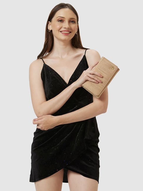 Caprese Bluma Gold Faux Leather Solid Clutch