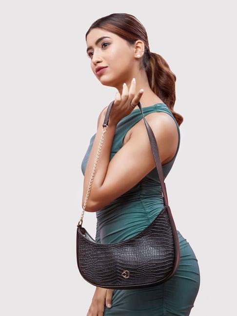 Caprese July Black Faux Leather Textured Sling Handbag-picture-29