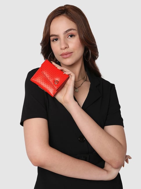 Caprese Ernesa Red Faux Leather Textured Tri-Fold Wallet