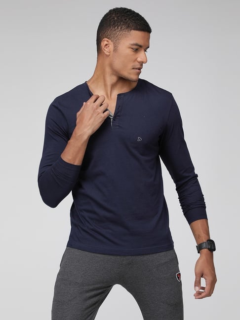 Sporto Navy Regular Fit Henley T-Shirt