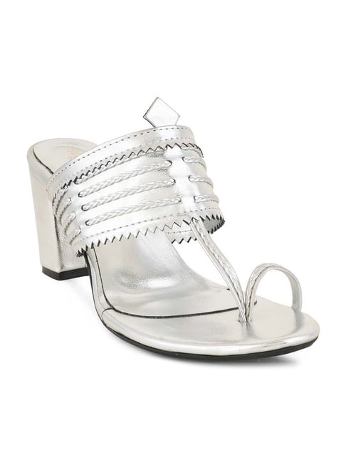 Chanel Silver Embellished Leather Toe Ring Sandals Size 37 Chanel | TLC