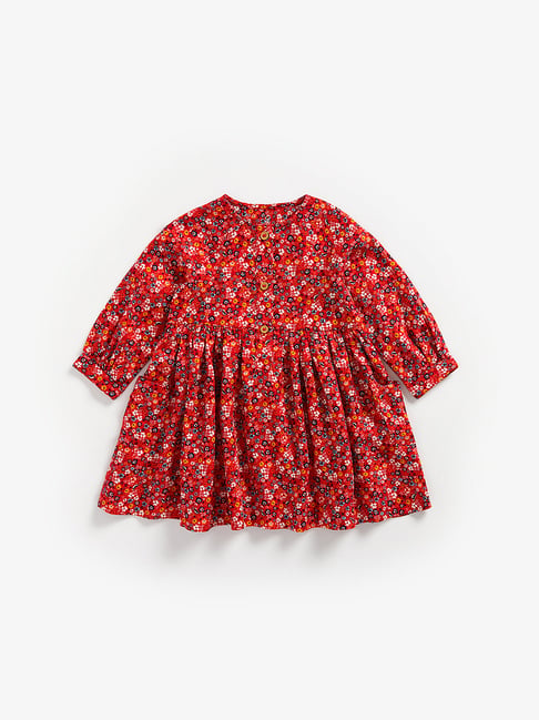 Mothercare Kids Red Floral Print Full Sleeves Dress