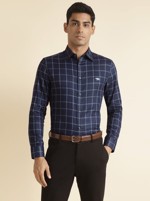 ANDAMEN Navy Slim Fit Check Shirt-picture-27
