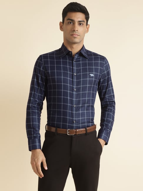 ANDAMEN Navy Regular Fit Check Shirt-picture-15