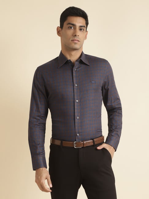 ANDAMEN Brown & Navy Slim Fit Check Shirt-picture-29