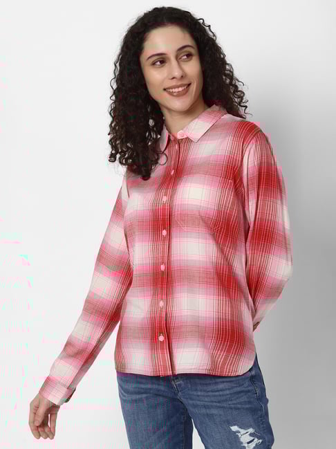 Buy American Eagle Outfitters Red White Checks Shirt for Women