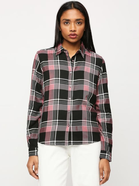 Pepe Jeans Black & Pink Cotton Chequered Shirt-picture-25