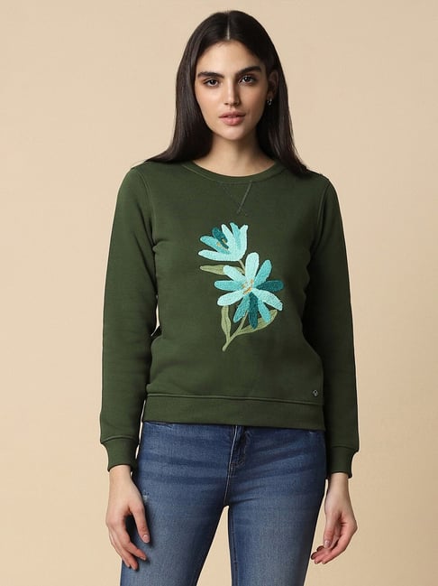 Buy Allen Solly Olive Floral Print Sweatshirt for Women Online Tata CLiQ