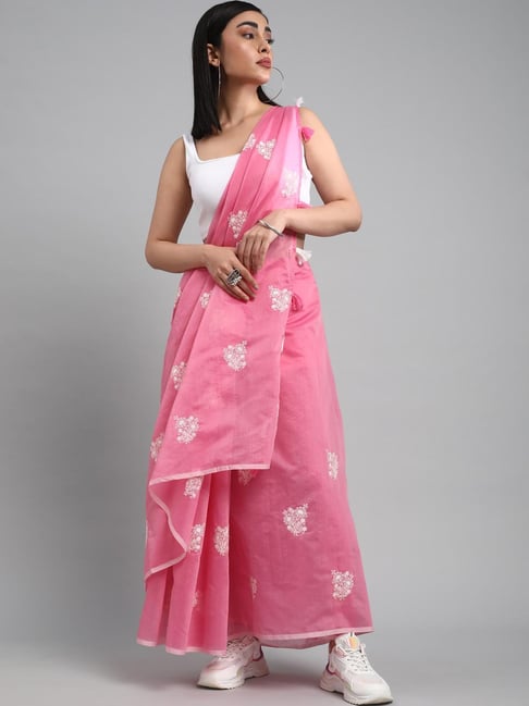 Off White Small Heart Pink Print Saree Set