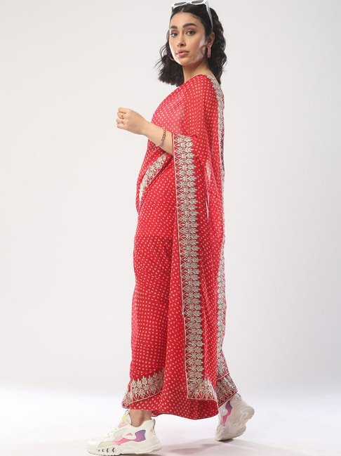 Saree Mall Red Embroidered Saree With Unstitched Blouse