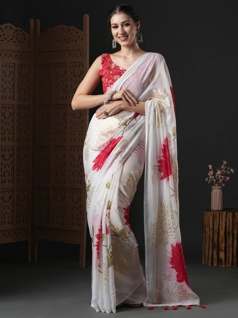 Buy Mesmerizing White Printed Georgette Events Wear Saree With Blouse  Online At Zeel Clothing