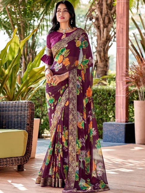 Buy Purple Sarees for Women by SKYTARA Online | Ajio.com