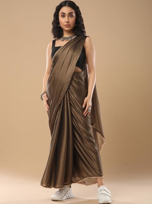 Sky Blue And Dark Brown Gadwal Silk Saree With Embroidered Borders | ViBha