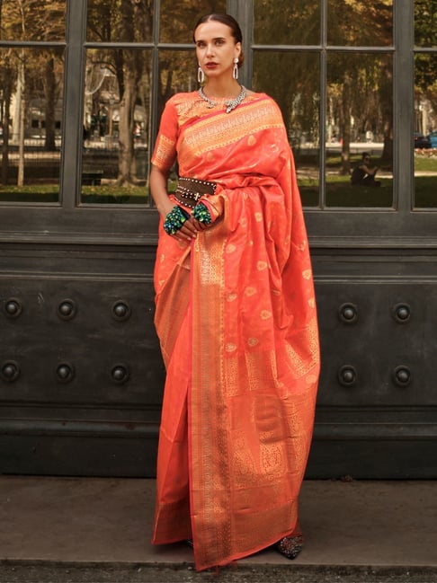 FaceDeal Wedding Wear Designer Orange Color Cotton Silk Saree With Blouse  Piece (280) at Rs 450 in Surat