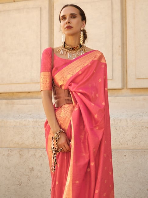 Party Wear Sarees With Designer Blouses & Border, Ready Plated- peach  colour – Vpnam