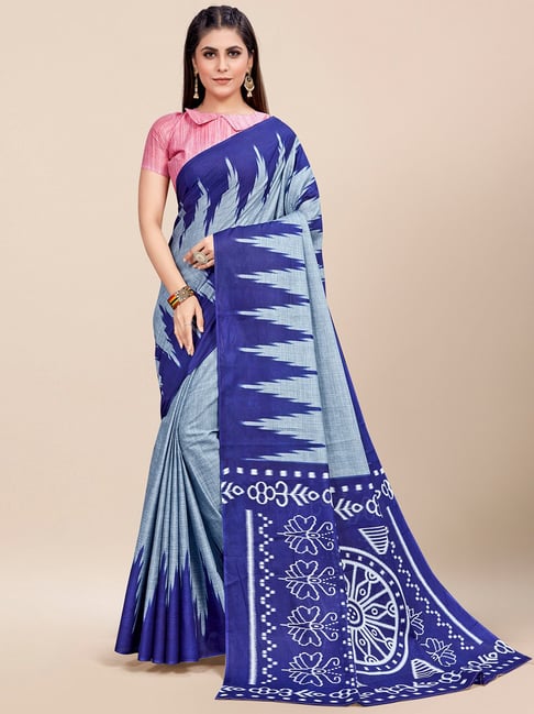 Blue And Grey Shaded Georgette Saree -