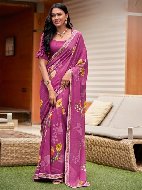 Purple Organdy Floral Applique Saree