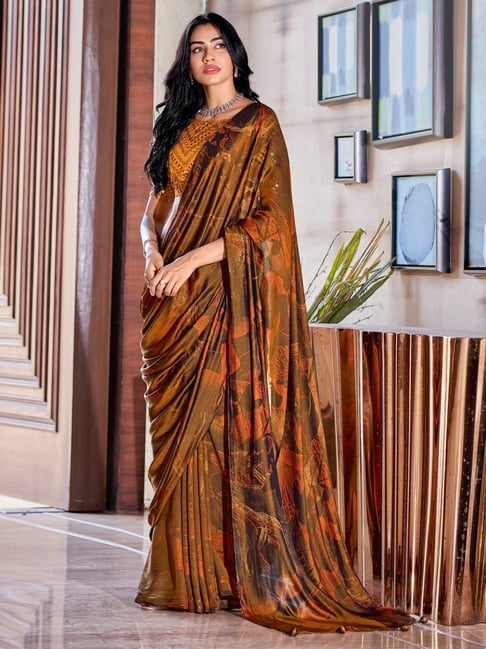 Buy Mimosa Art Crape silk Wedding saree Kanjivarm style With Contrast Blouse  Color: Brown Online at Best Prices in India - JioMart.