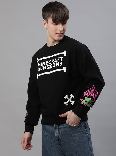 Free Authority Black Loose Fit Minecraft Printed Sweatshirt