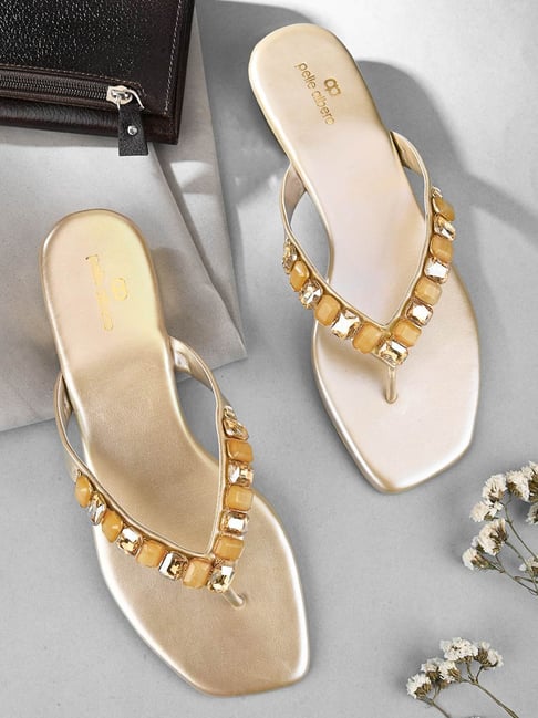 Pelle Albero Women's Gold Thong Sandals-picture-32