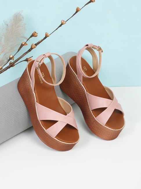 Pelle Albero Women's Pink Ankle Strap Wedges-picture-20