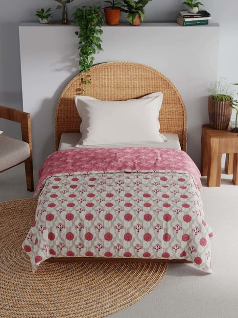 BIANCA Mezzo White & Peach Cotton 140 TC 150 GSM Single Size Dohar