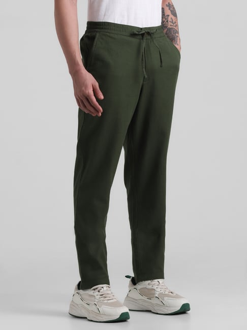 Buy Jack & Jones Green Slim Fit Cotton Linen Drawstring Pants for