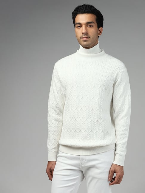 Ascot by Westside Off White Knitted Relaxed Fit High Neck Sweater