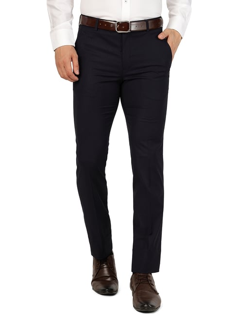 Metal Navy Blue Slim Fit Trousers-picture-25
