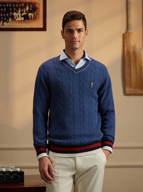 Peter England Casuals Blue Cotton Regular Fit Sweater