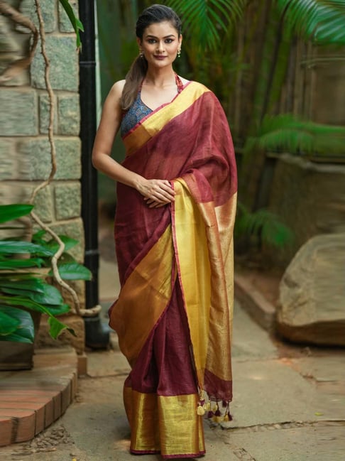 Lt Fabrics Ananta Vol-2 Lt-49009 Maroon Linen Saree – Sanskar Sarees