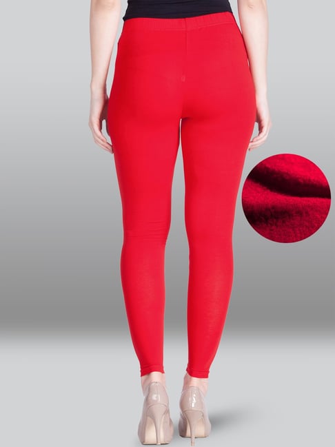 Red Cotton Spandex Ankle Length Legging