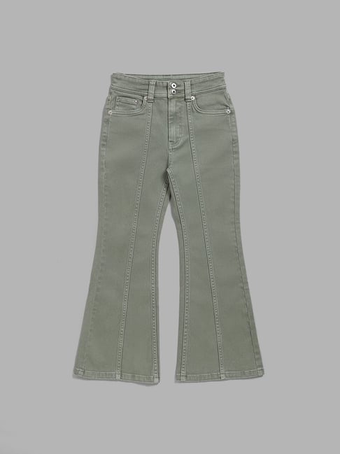 Y&F Kids by Westside Solid Light Green Denim Jeans