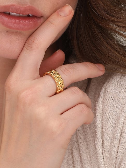 Diamond Pave Cuban Chain Ring Medium | Gold Chain Ring