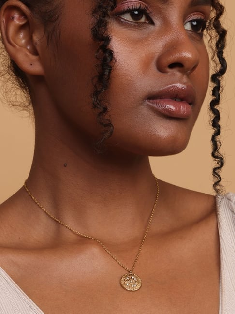 Palmonas Black Vintage Round Zircon Dial Plate Pendant With Chain for Women