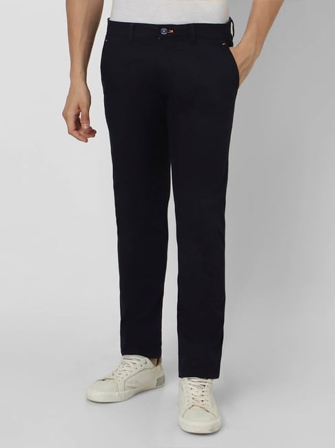 Buy Peter England Casuals Navy Blue Skinny Fit Trousers for Mens