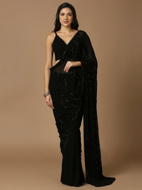 Black Designer Georgette Saree With Embroidery Work for Women Party Wear  Saree,bold and Beautiful Saree,bridesmaid Saree,vintage Look Saree - Etsy