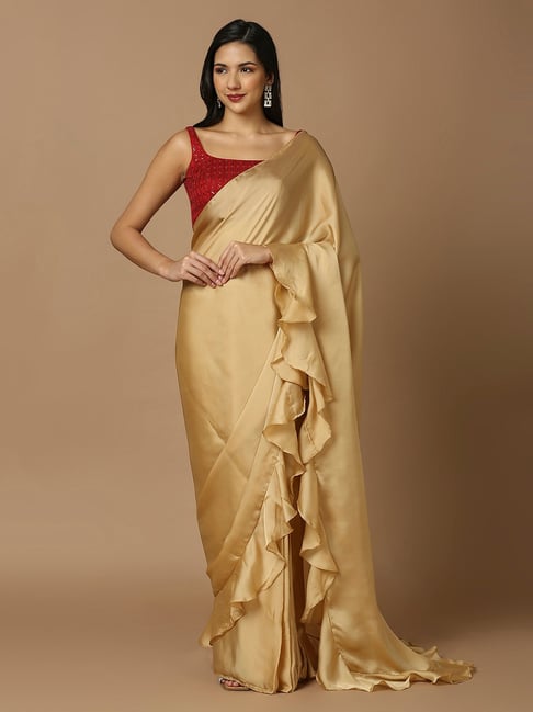 Cream Color Golden Jari Design Stylish Saree – Amrutamfab