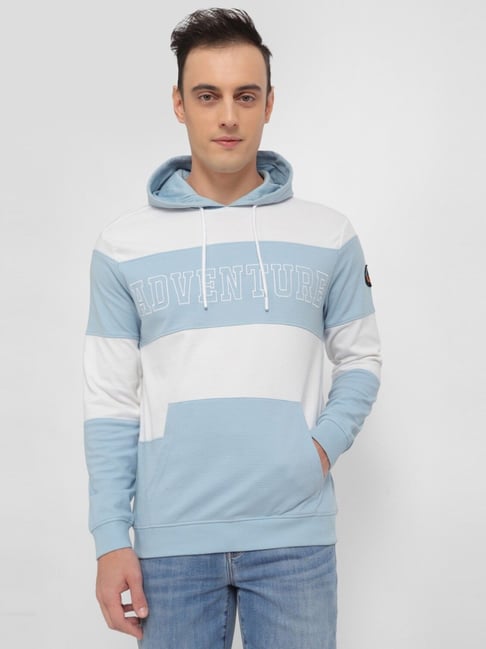 Buy Allen Solly Jeans Light Blue Colour Block Hooded Sweatshirt