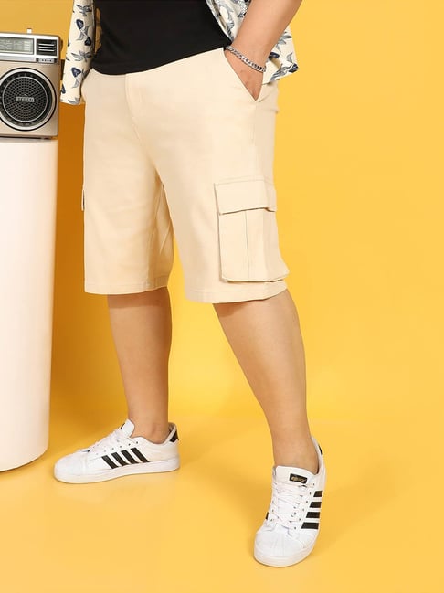 Instafab Plus Beige Regular fit Plus Size Cargo Shorts-picture-44