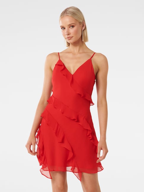 Forever New Petite Strapless Trailing Bow Mini Dress In Red for Women
