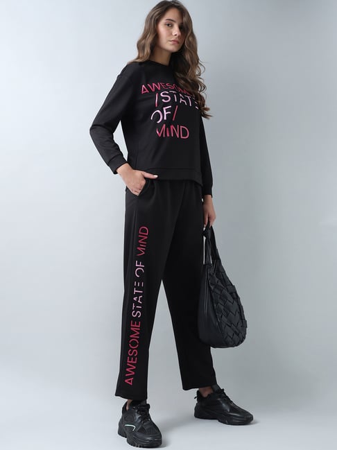 Vero Moda Black Graphic Print High Rise Sweatpants