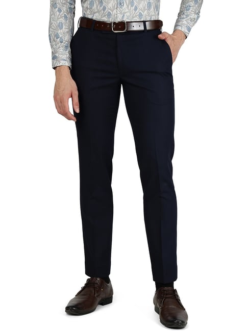 Metal Navy Blue Slim Fit Trousers-picture-45
