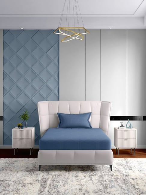 Petal Home Blue 600 TC Cotton Single Bedsheet with Pillow Cover