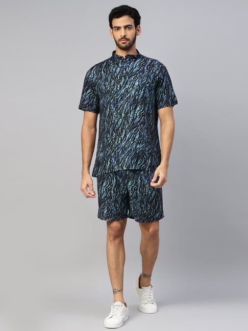 Don Vino Navy Relaxed Fit Printed Shirt & Shorts Set